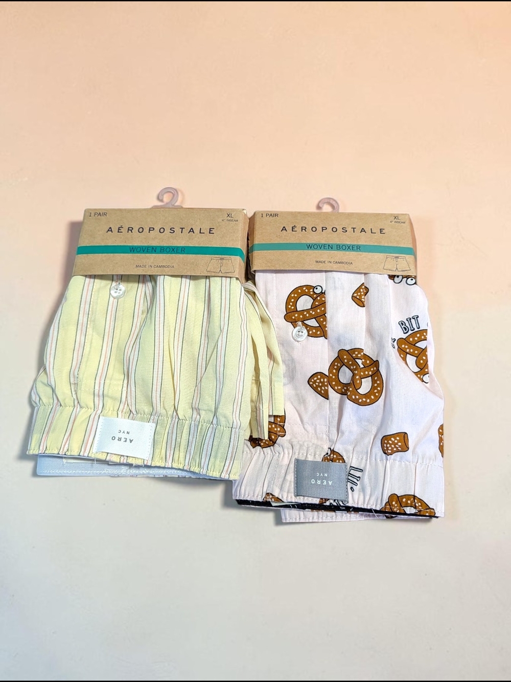 Aeropostale Yellow Striped & White Pretzel Print Woven Boxers - 2 Pack
